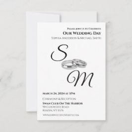 White and Black Affair Monogram Wedding Rings- Einladung