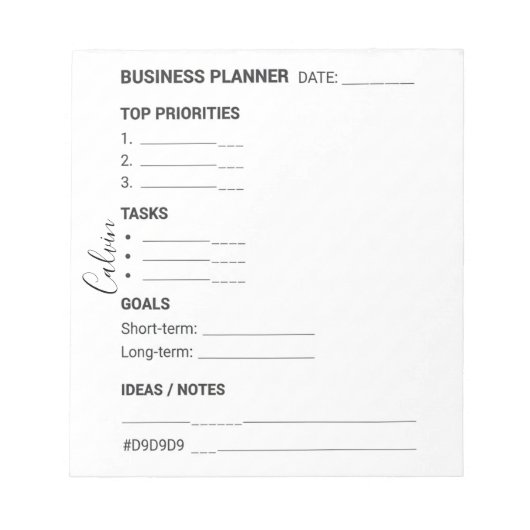 White and Black business planner Notepad Notizblock (Vorderseite)