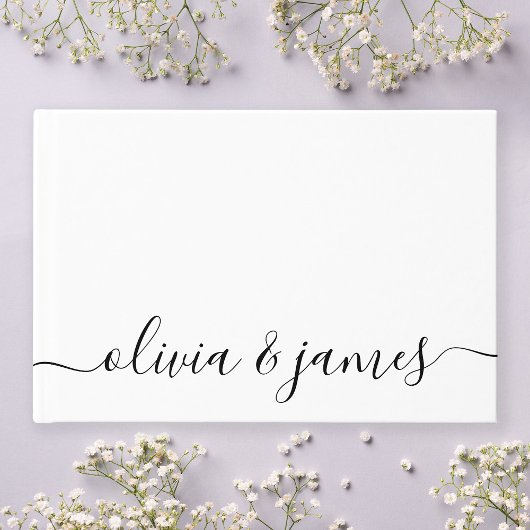 White and Black Calligraphy Script Wedding Gästebuch
