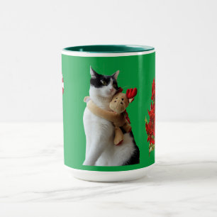 White and Black Cat & Rentier Weihnachtsspielzeug- Tasse
