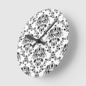 White and Black Damask Runde Wanduhr (Winkel)