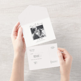 white and black elegant picture RSVP Wedding All-i All In One Einladung