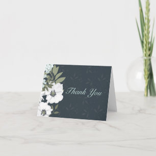 White and Black Floral Wreath Wedding Vielen Dank Dankeskarte