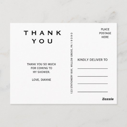 White and Black Geometric Marble Vielen Dank Postkarte (Rückseite)