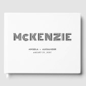 White and Black Geometric Retro Name Wedding Gästebuch (Vorderseite)