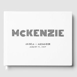 White and Black Geometric Retro Name Wedding Gästebuch