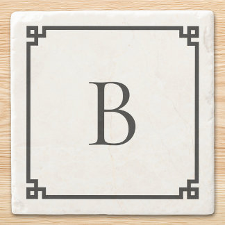 White and Black Greek Key Border Elegant Monogram Steinuntersetzer