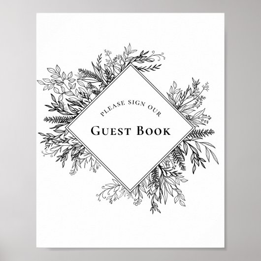 White and Black Greenerity Wedding Guest Book Sign Poster (Vorne)
