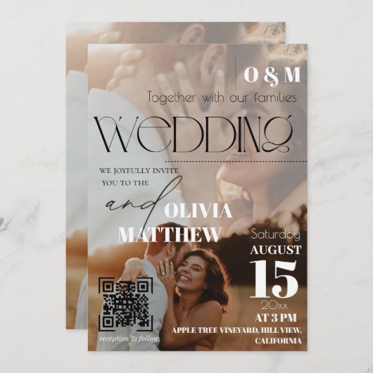 White and black Magazine Cover Wedding Invitation Einladung (Vorne/Hinten)