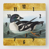 White and Black mallard ducks swimming in water Quadratische Wanduhr (Vorderseite)
