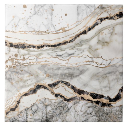White and Black Marble Textures Abstract Fliese (Vorderseite)