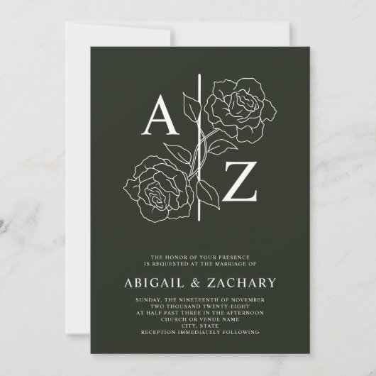 White and Black Minimal Monogram Wedding Einladung (Vorderseite)