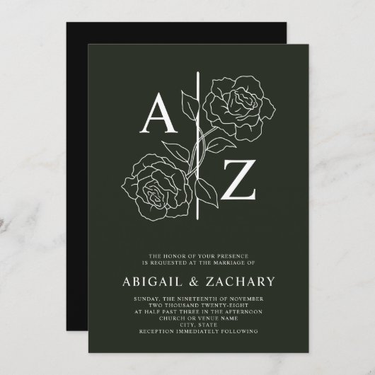 White and Black Minimal Monogram Wedding Einladung (Vorne/Hinten)