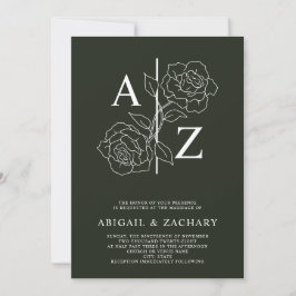 White and Black Minimal Monogram Wedding Einladung