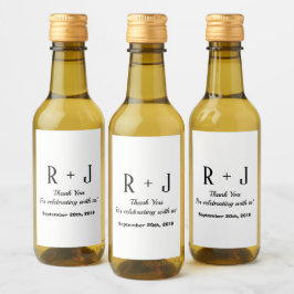 White and Black Monogram Vielen Dank Wedding Mini Weinetikett