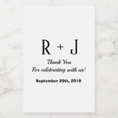 White and Black Monogram Vielen Dank Wedding Mini Weinetikett (Einzelnes Label)