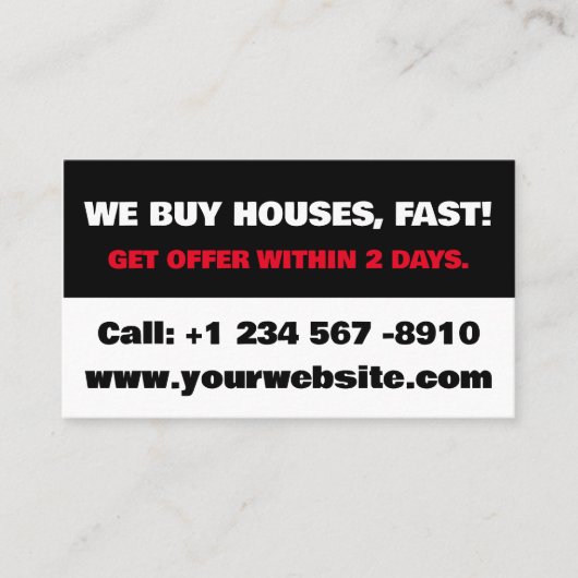 White and Black Real Anwesen Investor Wir kaufen H Visitenkarte (Vorderseite)