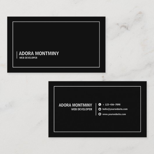 White and Black Simple Web Developer Business Card Visitenkarte (Vorne/Hinten)