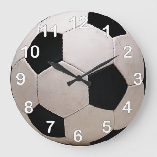 White and Black Soccer Ball Große Wanduhr