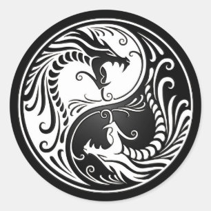 White and Black Yin Yang Dragons Runder Aufkleber