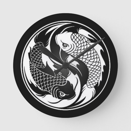White and Black Yin Yang Koi Fish Runde Wanduhr (Vorderseite)