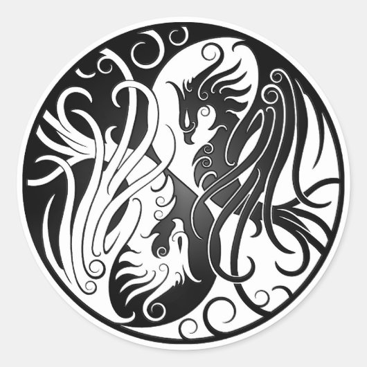 White and Black Yin Yang Phoenix Runder Aufkleber (Vorderseite)