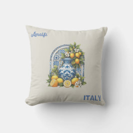 White and Blue Amalfi Keramik Vase Lemons Italien Kissen