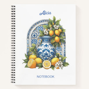 White and Blue Amalfi Keramik Vase Lemons Italien Notizblock