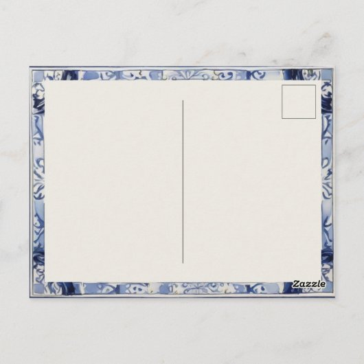 White and Blue Amalfi Keramik Vase Lemons Italien Postkarte (Rückseite)