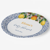 White and Blue Amalfi Lemons Italien Babydusche Pappteller (Schrägansicht)