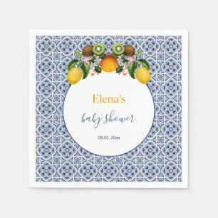 White and Blue Amalfi Lemons Italien Babydusche Serviette