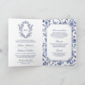 White and Blue Chinoiserie Crest QR Code Wedding Einladung (Innenseite)
