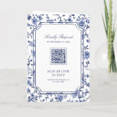White and Blue Chinoiserie Crest QR Code Wedding Einladung (Rückseite)