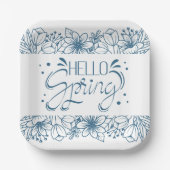 White and Blue Hello Spring Paper Plate Pappteller (Vorderseite)