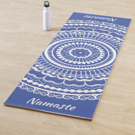 White and Blue Mehndi Henna Mandala Yoga Mat Yogamatte