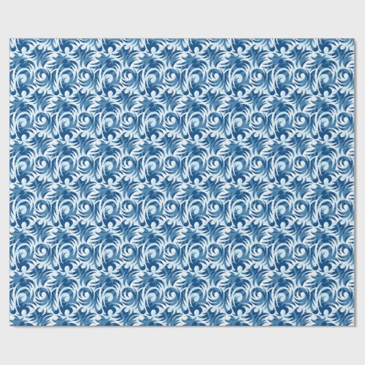 White and Blue Pattern Wrapping Paper Geschenkpapier (Flach)