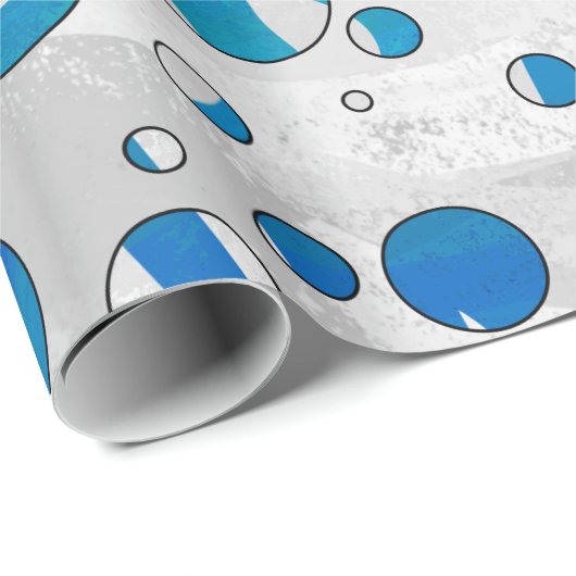 White and Blue Polka Dot Zebra Geschenkpapier (Rolleneckpunkt)