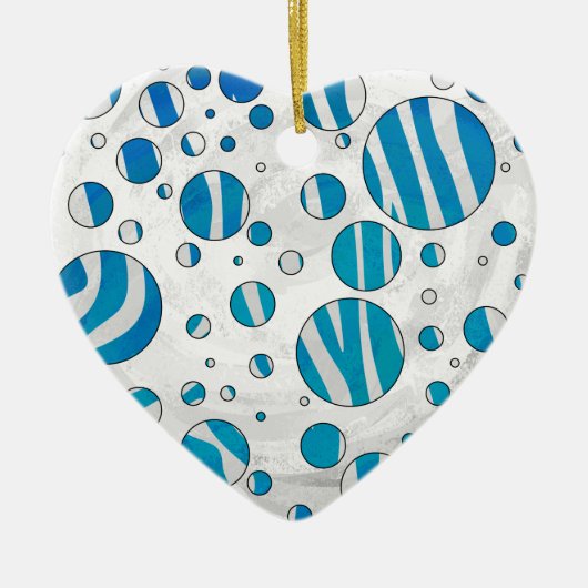 White and Blue Polka Dot Zebra Keramikornament (Vorne)