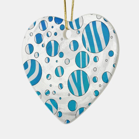 White and Blue Polka Dot Zebra Keramikornament (Links)