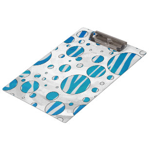 White and Blue Polka Dot Zebra Klemmbrett