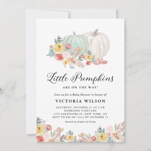 White and Blue Pumpkins Herbst Twins Baby Dusche Einladung (Vorderseite)