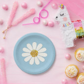 White and Blue Retro Moderne Daisy-Blume Pappteller (Party)