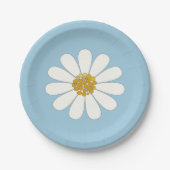 White and Blue Retro Moderne Daisy-Blume Pappteller (Vorderseite)