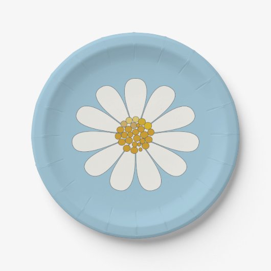 White and Blue Retro Moderne Daisy-Blume Pappteller (Vorderseite)