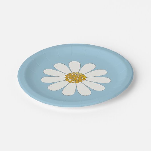 White and Blue Retro Moderne Daisy-Blume Pappteller (Schrägansicht)