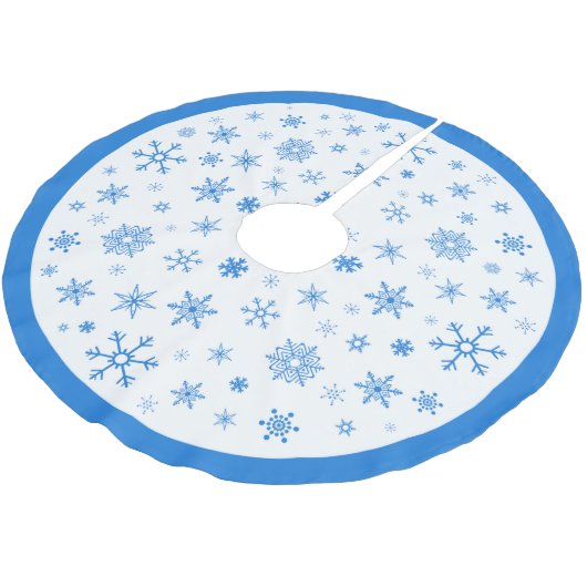 White and Blue Snowflake Weihnachtsbaumrock Polyester Weihnachtsbaumdecke (Schrägansicht)