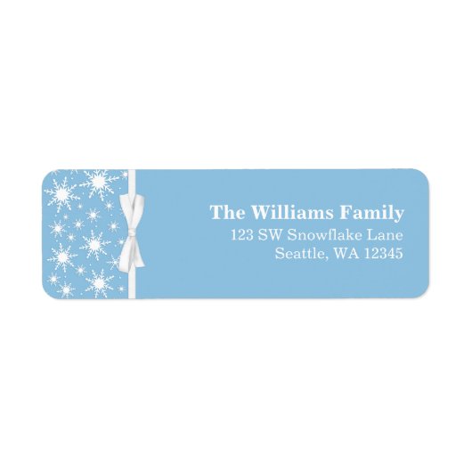White and Blue Snowflakes Ribbon Weihnachtsadresse (Vorne)