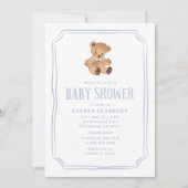 White and Blue Teddy Bear Baby Shower Invitation Ankündigung (Vorderseite)