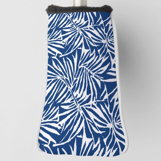 White And Blue Tropical Leaf Repeating Pattern Golf Headcover (Rotieren 90)