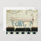 White and Blue Vintage Bath Tub Postkarte (Vorne/Hinten)